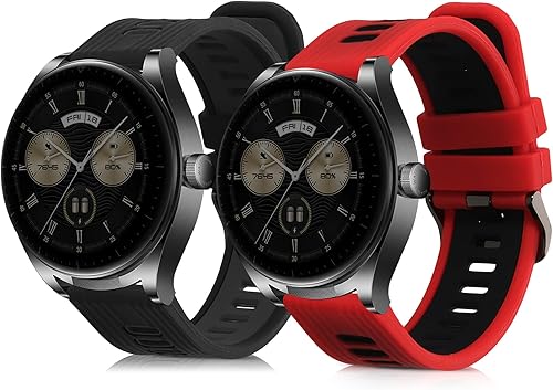 kwmobile Correas compatibles con Huawei Watch Buds  GT3 SE Straps  2 correas de silicona de repuesto  NegroGrisRojoNegro