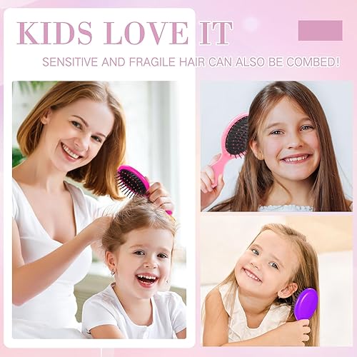 Miniatura 10 de 100 mini cepillos de cabello húmedo a granel, cepillo desenredante de viaje con cerdas suaves, cepillo de cabello seco y húmedo para niños, cepillo