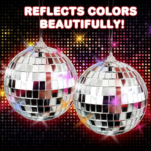 Miniatura 7 de ArtCreativity - Bola de discoteca con espejo de 3.9in, juego de 2, bolas de disco plateadas con cuerda para colgar, para fiestas, cumpleaños y