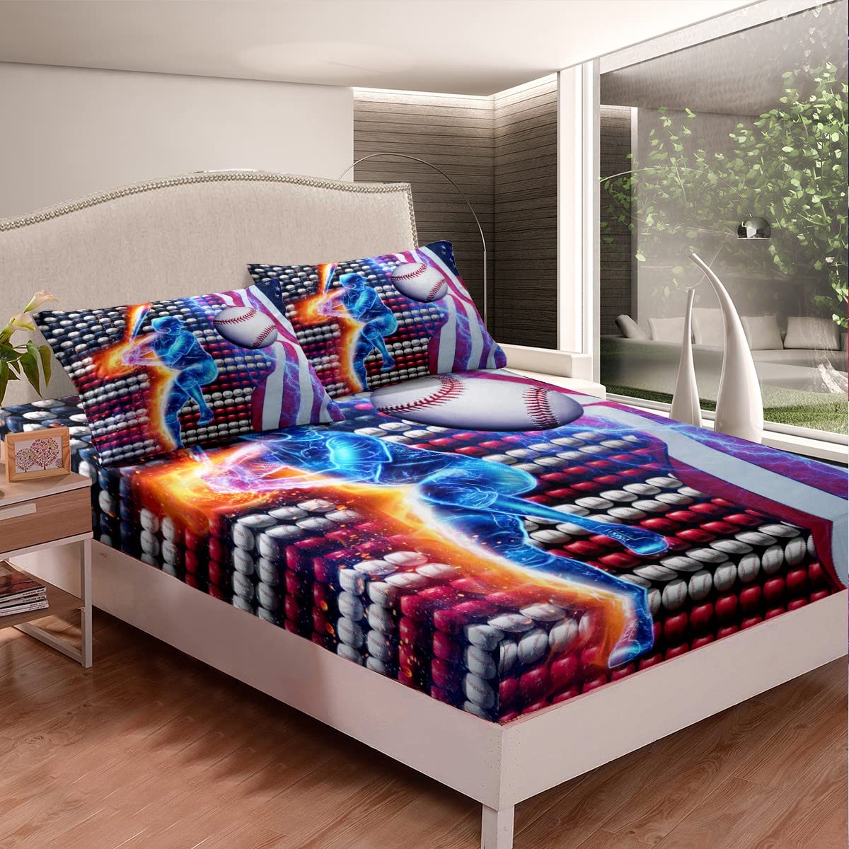 Honkbal beddengoed laken 3D bal lakens voor kinderen tieners sport groen beddengoed set honkbal games laken set atleet competitieve bedset 3-delige eenpersoons maat