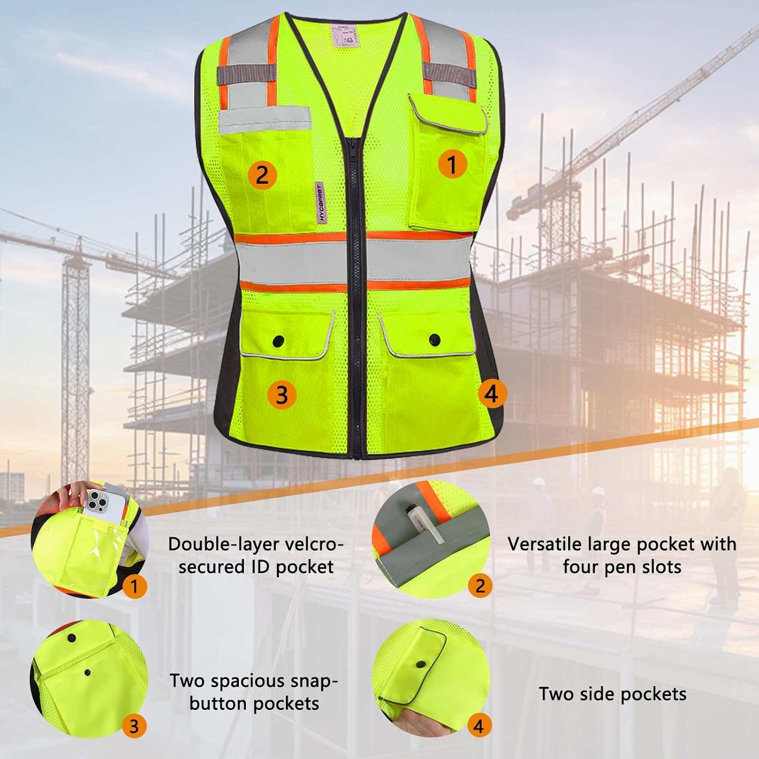 HYCOPROT Safety Vest for Women Mesh Reflective Lady High Visibility Construction Work Vest Meets ANSI/ISEA Standards