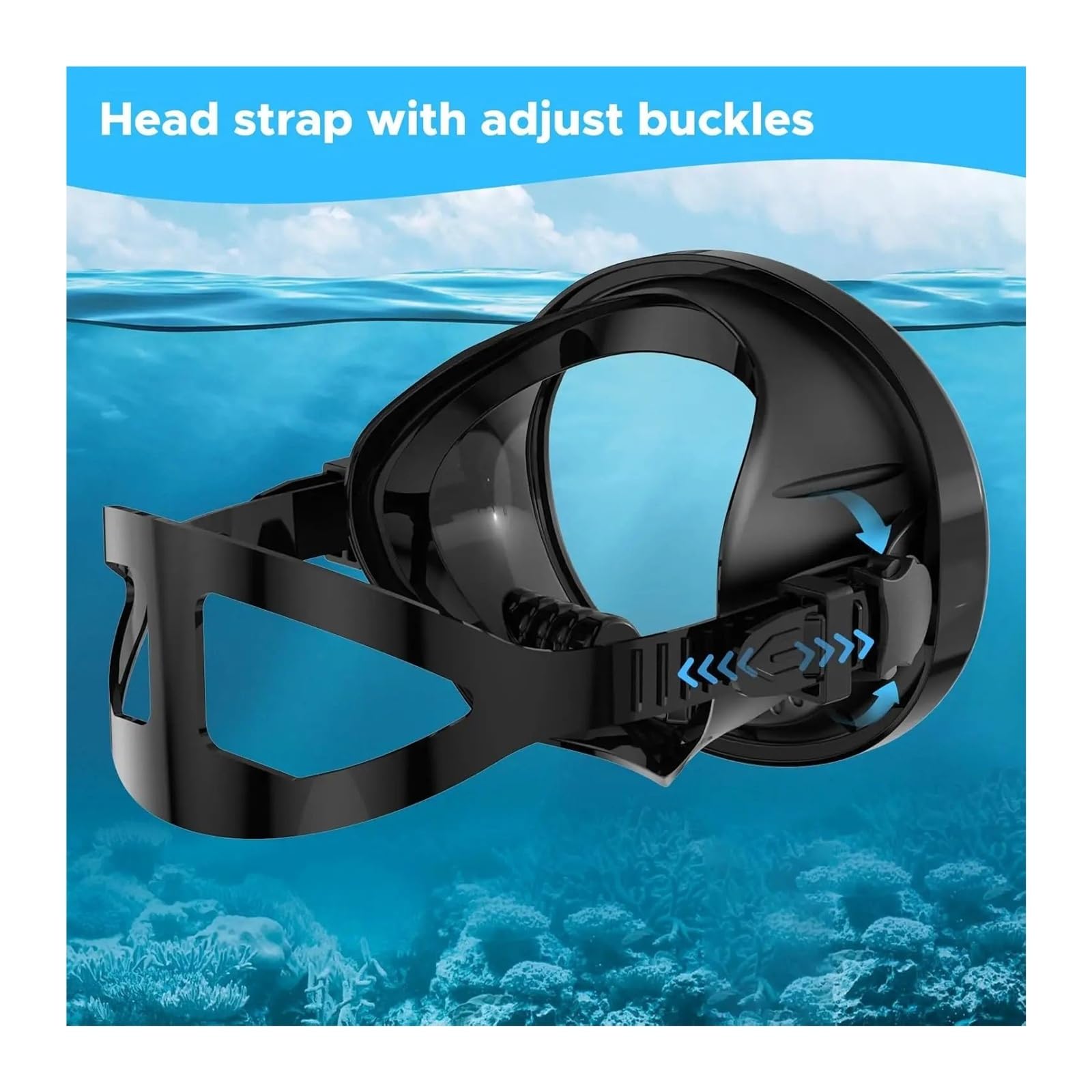 Genérico Máscara de Buceo Ovalada for Adultos, máscara de Pesca submarina, Gafas de Buceo panorámicas de Estilo Retro clásico con Lentes de Vidrio Templado