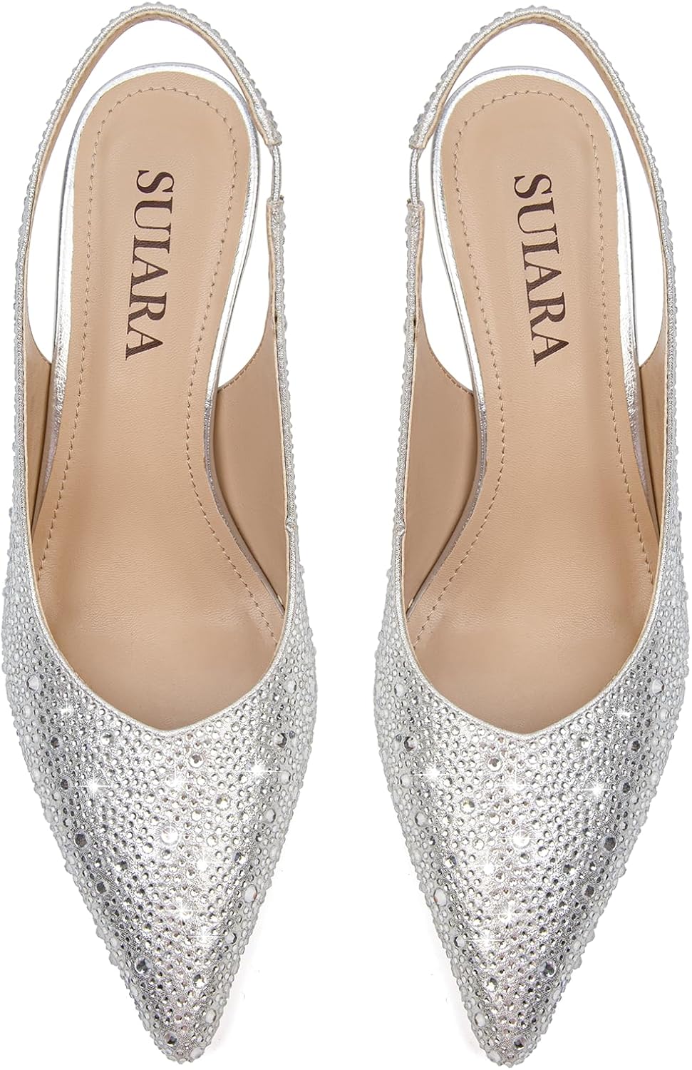 Slingback Wedding Heels for Women Bridal Lace Mesh Kitten Heel Closed Pointed Toe Pearl Pumps Shoes