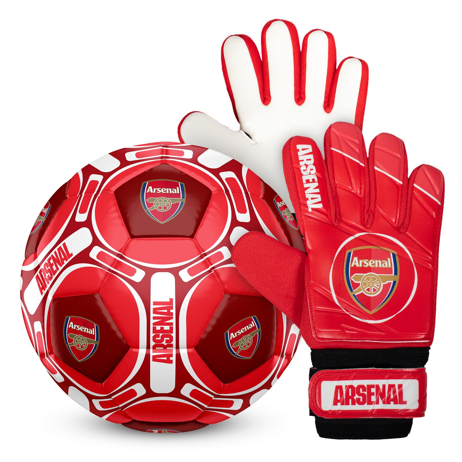 Arsenal FC Official Size 4 Football & Boys Goalkeeper Gloves Junior Gift Set