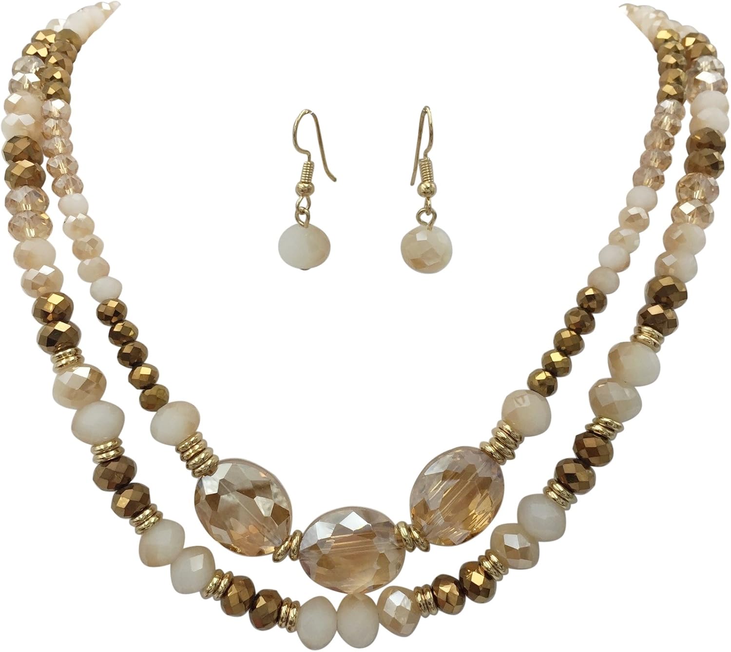 Gypsy Jewels 2 Row Glass Beaded Gold Tone Necklace & Earring Set - Assorted Colors