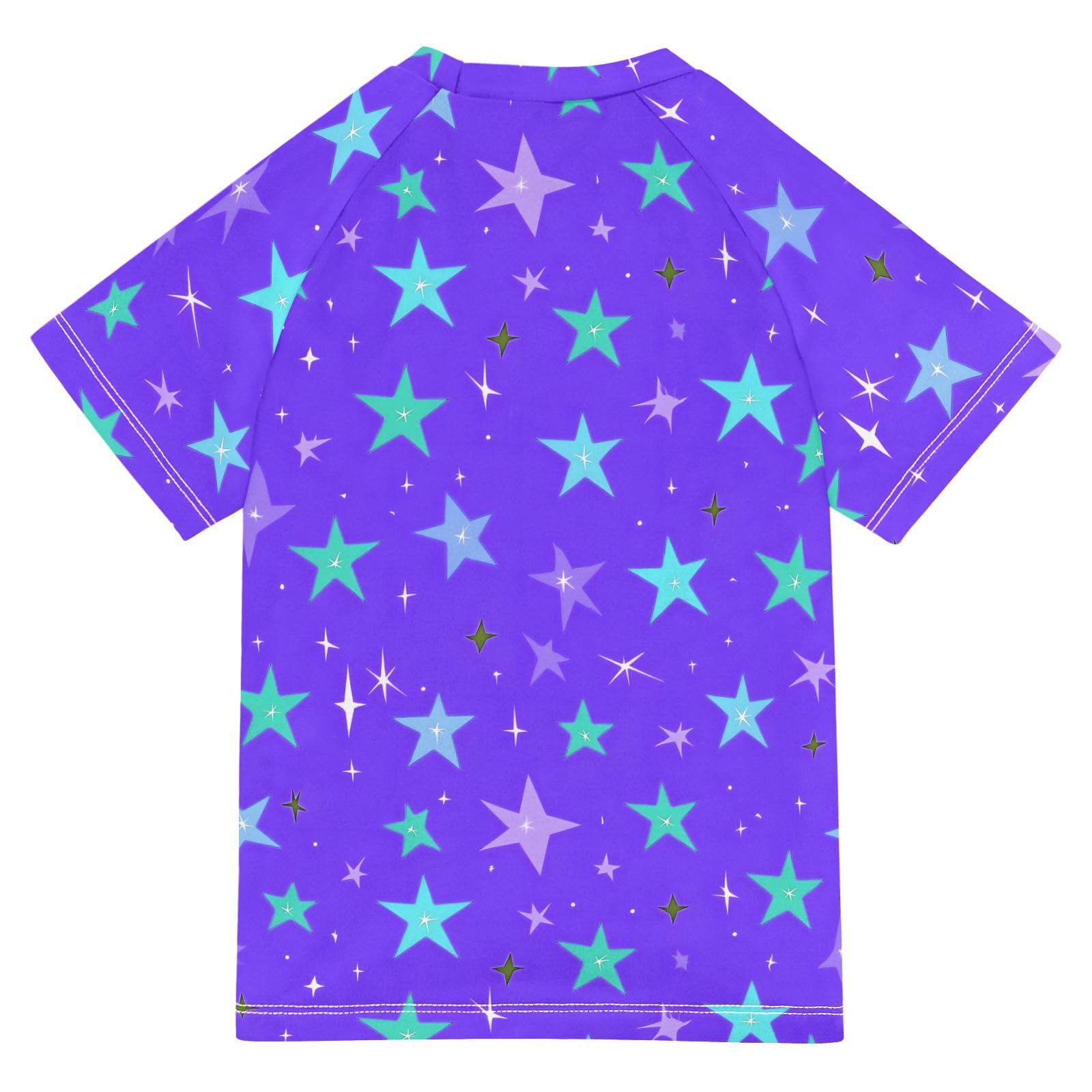 ALAZA Boys Swim Shirt Short Sleeve Rash Guard for Boys Girls UPF 50+ Green Star 9-10T