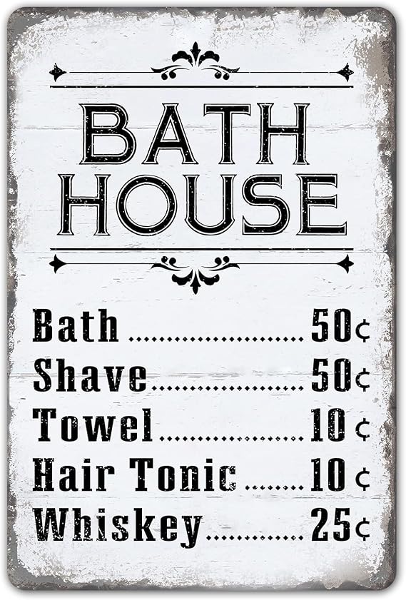 Bath House Price List Sign Vintage Metal Sign Decor Signs Shower Shave House Farmhouse Rustic Bathroom Decorations Wall Art Bathhouse Gift 8 x 12