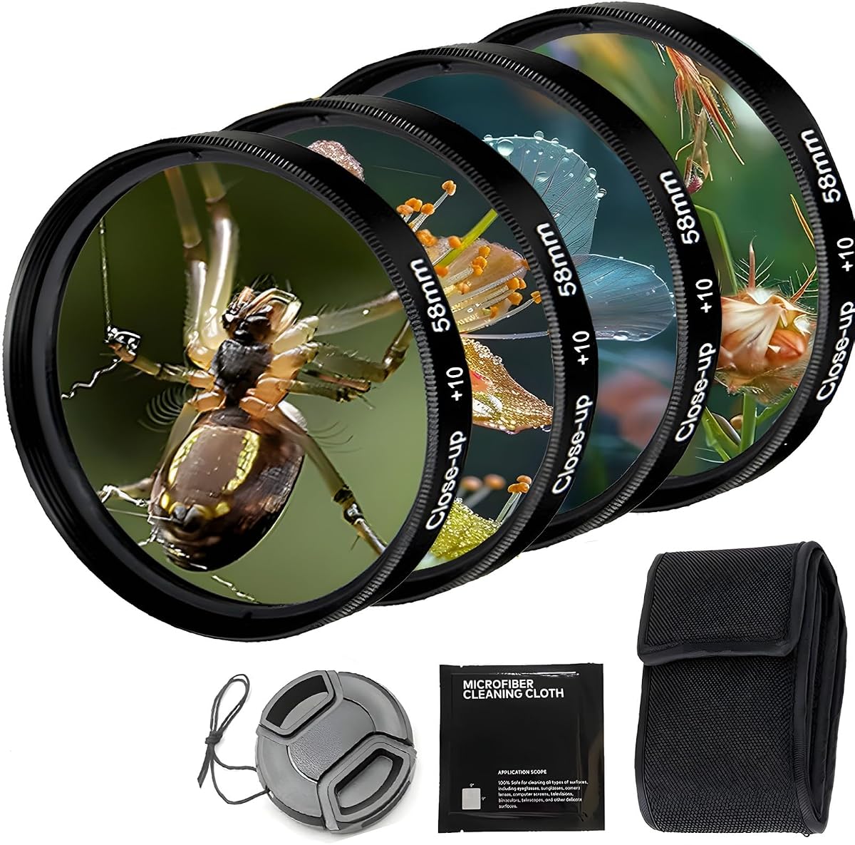 72mm Close-Up Lens Filters Kit 4 Pieces (+1 +2 +4 +10) Macro Filter Set, Lens Cap & Cleaning Cloth - Compatible with Canon, Nikon, Sony, Pentax, Olympus, Fuji & More Camera Lenses (72mm)