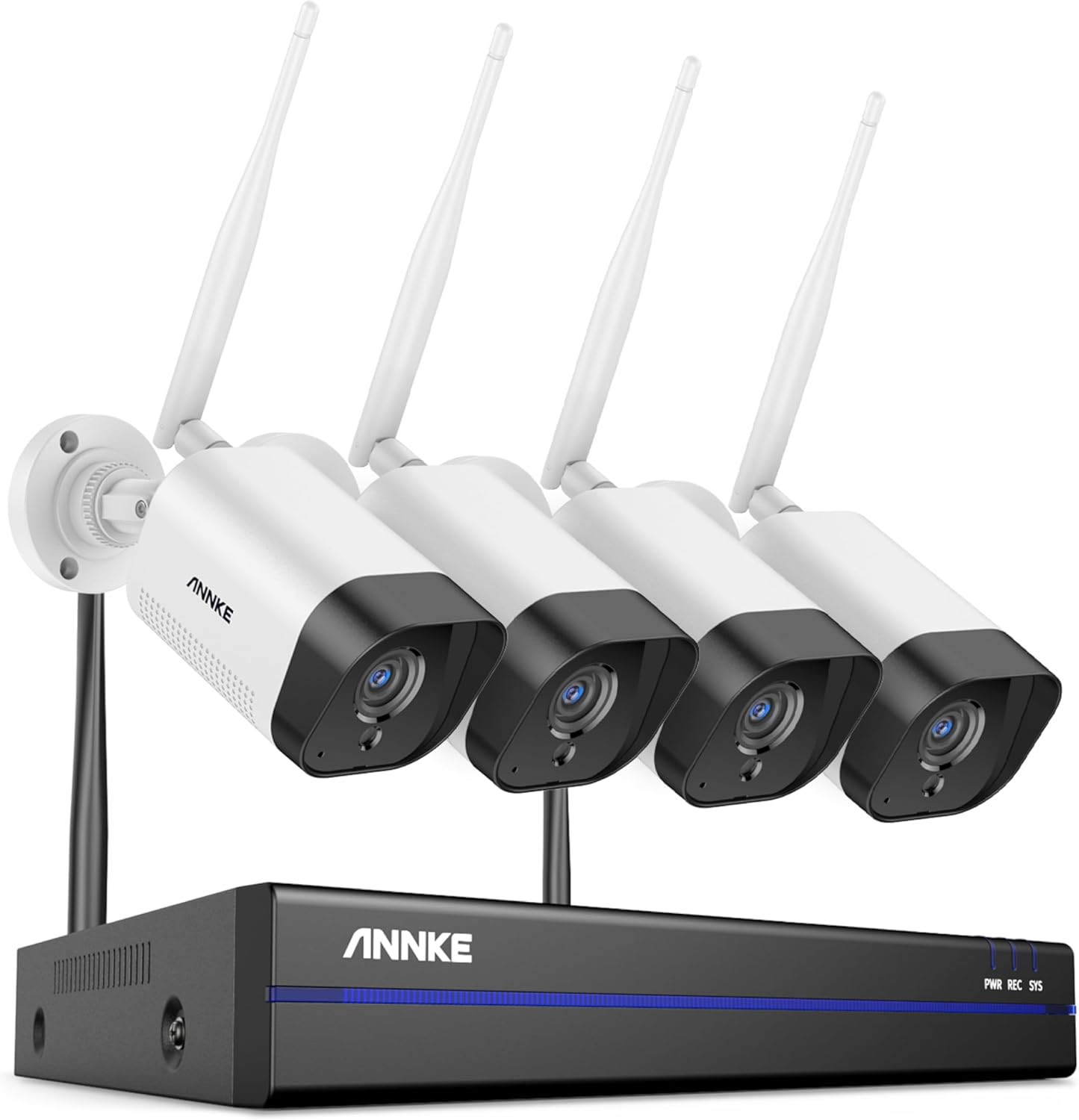 ANNKE Security Camera System, 4pcs Wireless 3MP IP Cameras with 10CH 5MP NVR for Home Security Outdoors, Motion Detection, Two-Way Audio, 100ft Night Vision, Compatible with Alexa, NO HDD