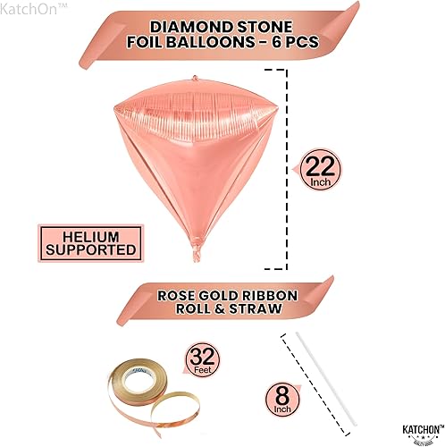 Miniatura 4 de KatchOn, Globos brillantes de diamantes de oro rosa de 22 pulgadas, 6 piezas, globos de aluminio de oro rosa, decoraciones de diamantes de oro rosa,