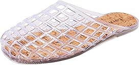 Lurnyet Clear Jelly Mesh Slide Sandals for Women Slip on Closed Toe Flats Sandals Summer Beach Jelly Shoes