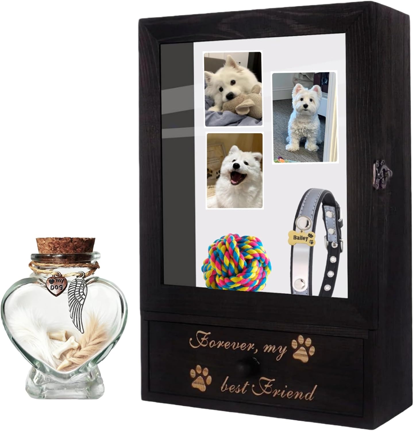 Pet Memorial Shadow Box, 8.9"x13.4" Pet Memorial Picture Frame Display Case with Deep Drawer, Includes a Remembrance Bottle, Wall-Mountable Display Case for Dog/Cat Loss Sympathy Gifts
