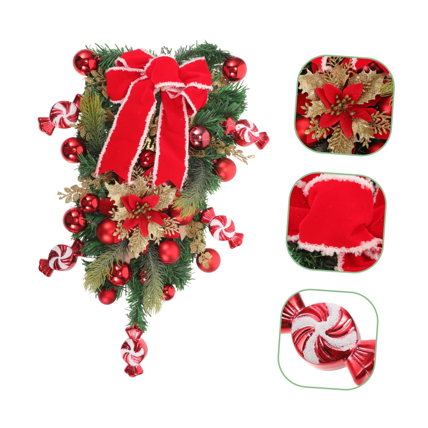 Cabilock Christmas Teardrop Swag Wreath Pendant Elegant Xmas Tree Decorations Beautiful Hanging Ornament for Indoor Outdoor Home Decor for Holiday Atmosphere