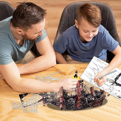 Vista 15 de Piececool Rompecabezas 3D de metal para adultos, kits de modelo de barco pirata holandés volador, kit de construcción de modelo de embarcación 3D