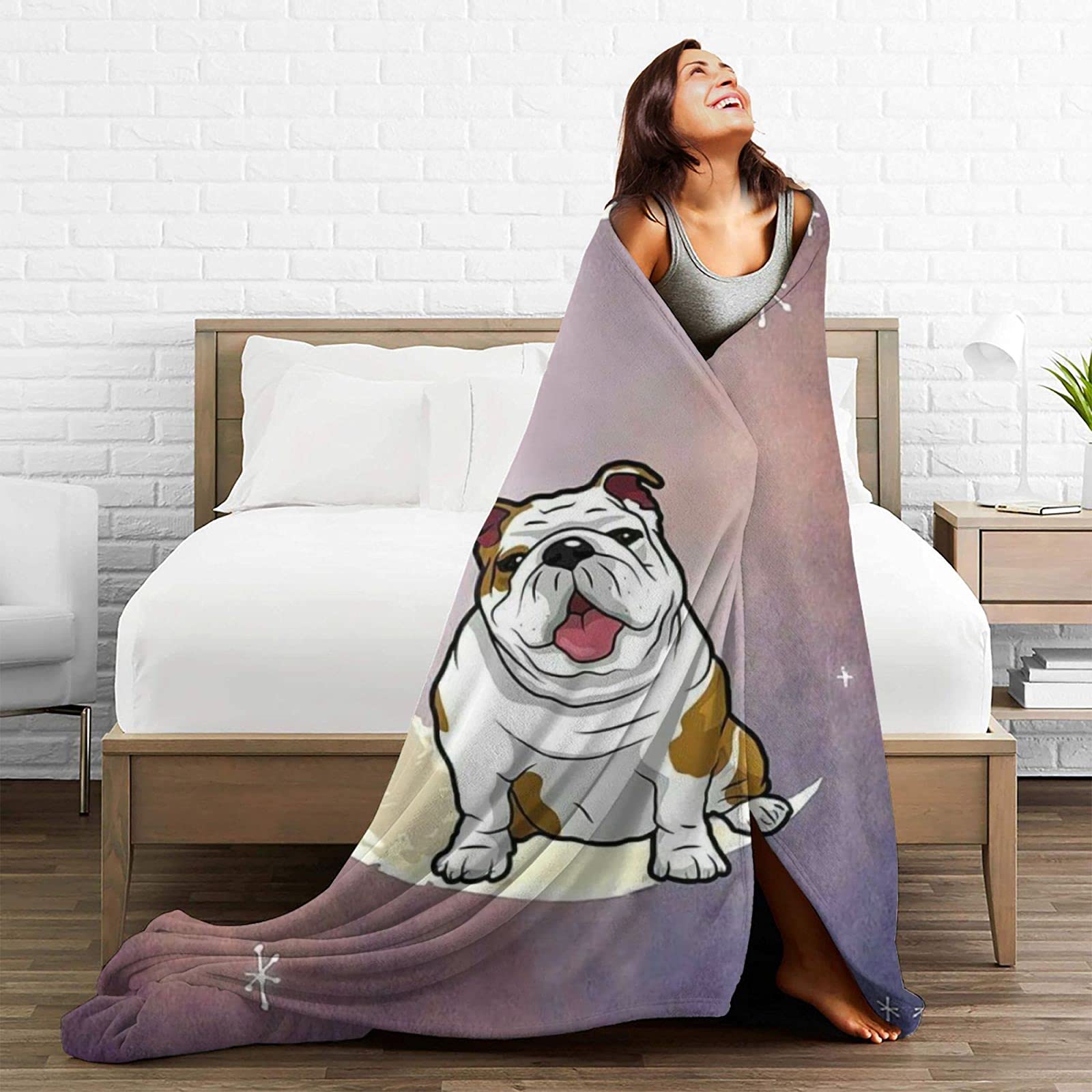 Flanell-Überwurfdecke Mit Psychedelischer Bulldogge – Bunt, Weich, 127 X 152 Cm, Maschinenwaschbar