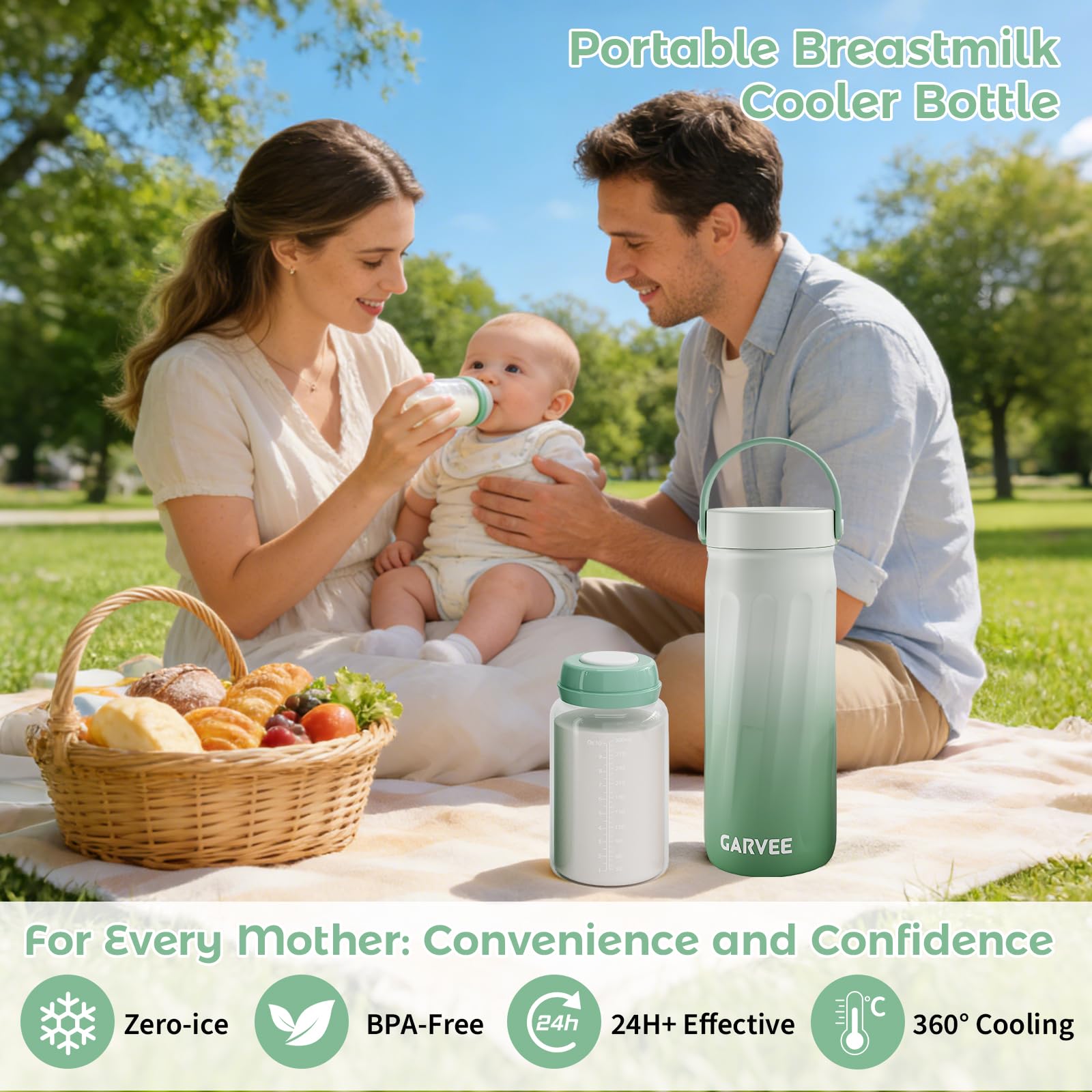 GarveeHome Muttermilch-Aufbewahrungsbox 22oz Mit Edelstahl-Chiller | 24h Kühlleistung, tragbar, doppelter Flaschenschutz, ideal für Reisen und Arbeit.