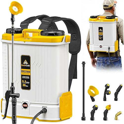 Battery Powered Backpack Sprayer 5.3Gal Compatible with DeWalt 20V Battery (Tool Only), Equipped with Mixing System, Backpack Garden Sprayer with 6 Spray Nozzles for Lawn, Garden, Yard