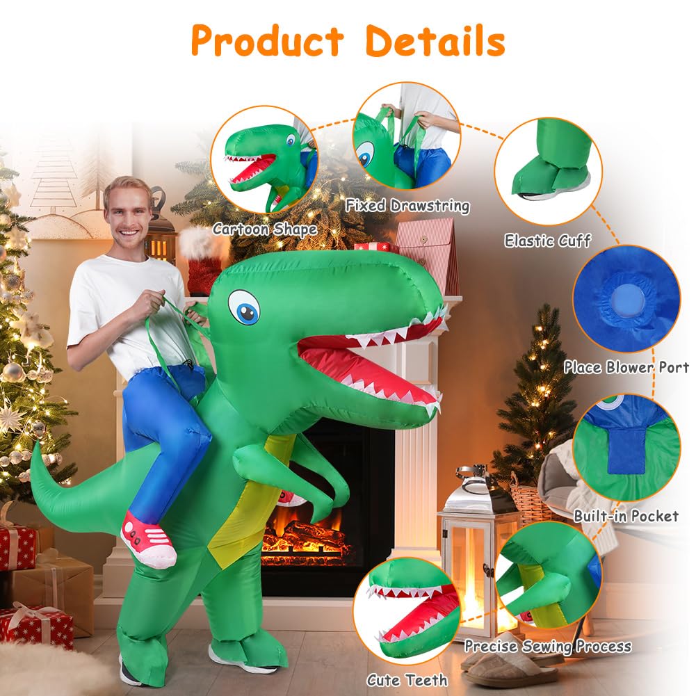 AOOWU Dino Kostüm, Dinosaurier Aufblasbares Kostüm, Erwachsene Dinosaurier Kostüm Lustige Aufblasbare Kostüme, Halloween-Kleid Lustiges Kostüm für Karneval Party Geburtstags-Geschenk