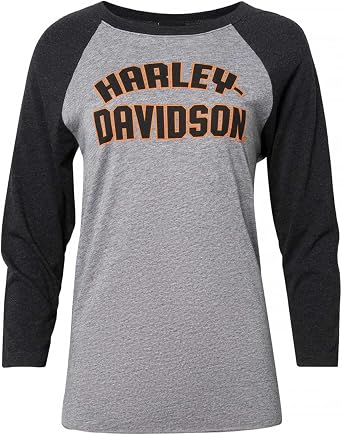 Harley-Davidson Womens Jersey 3/4-Sleeve Raglan T-Shirt, Black & Gray