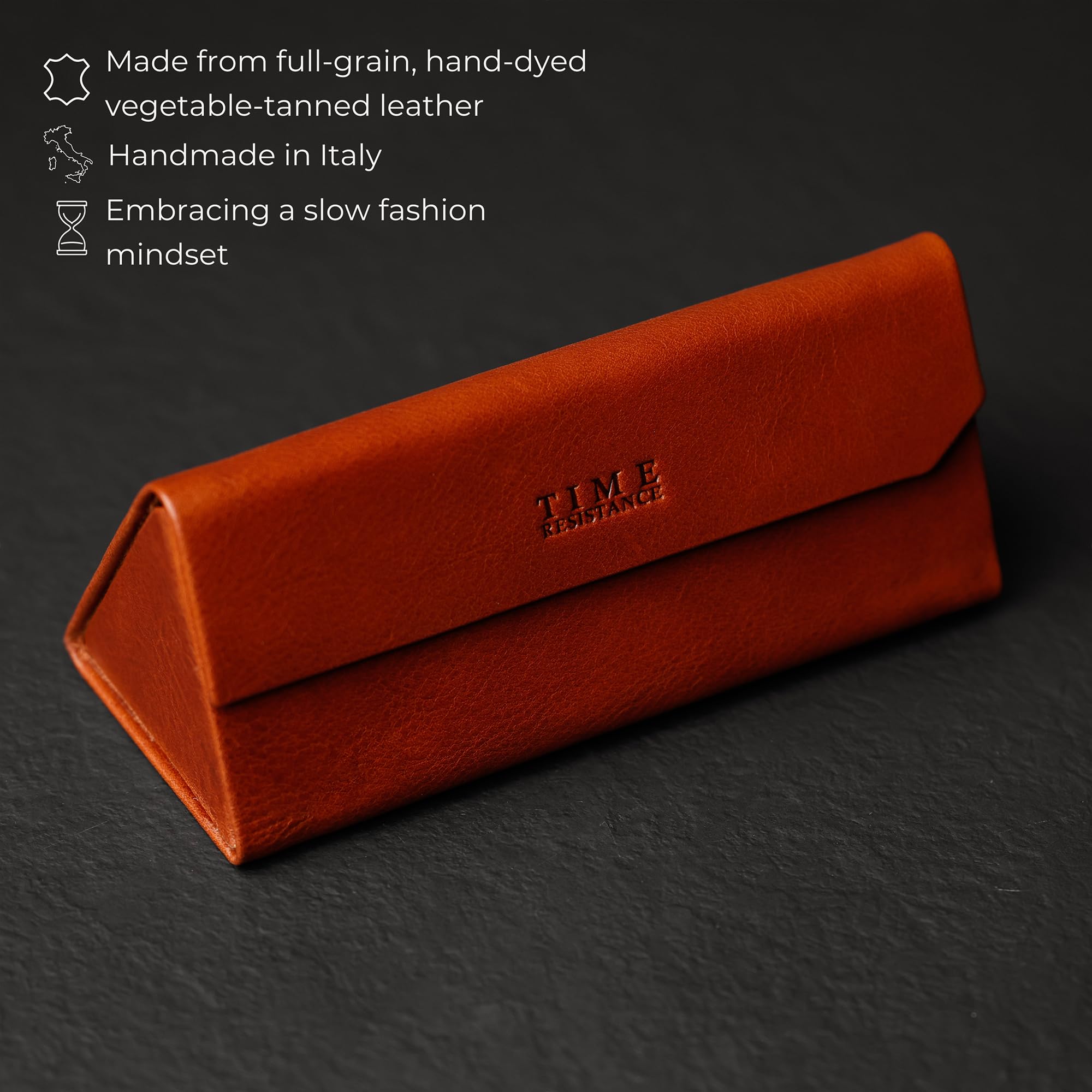 Time Resistance Estuche de Gafas de Cuero – Estuche Rígido de Cuero para Gafas – Funda para Gafas de Sol con Cierre Magnético – Hecho a Mano en Italia