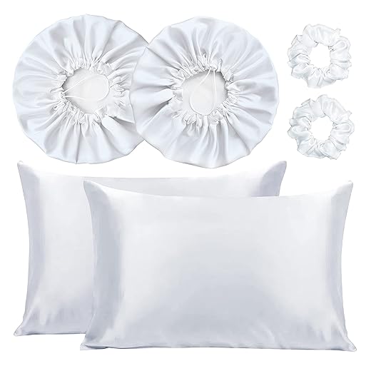 Kit 2 Fronha De Cetim Seda + 2 Toucas + 2 Xuxinhas (Branco)