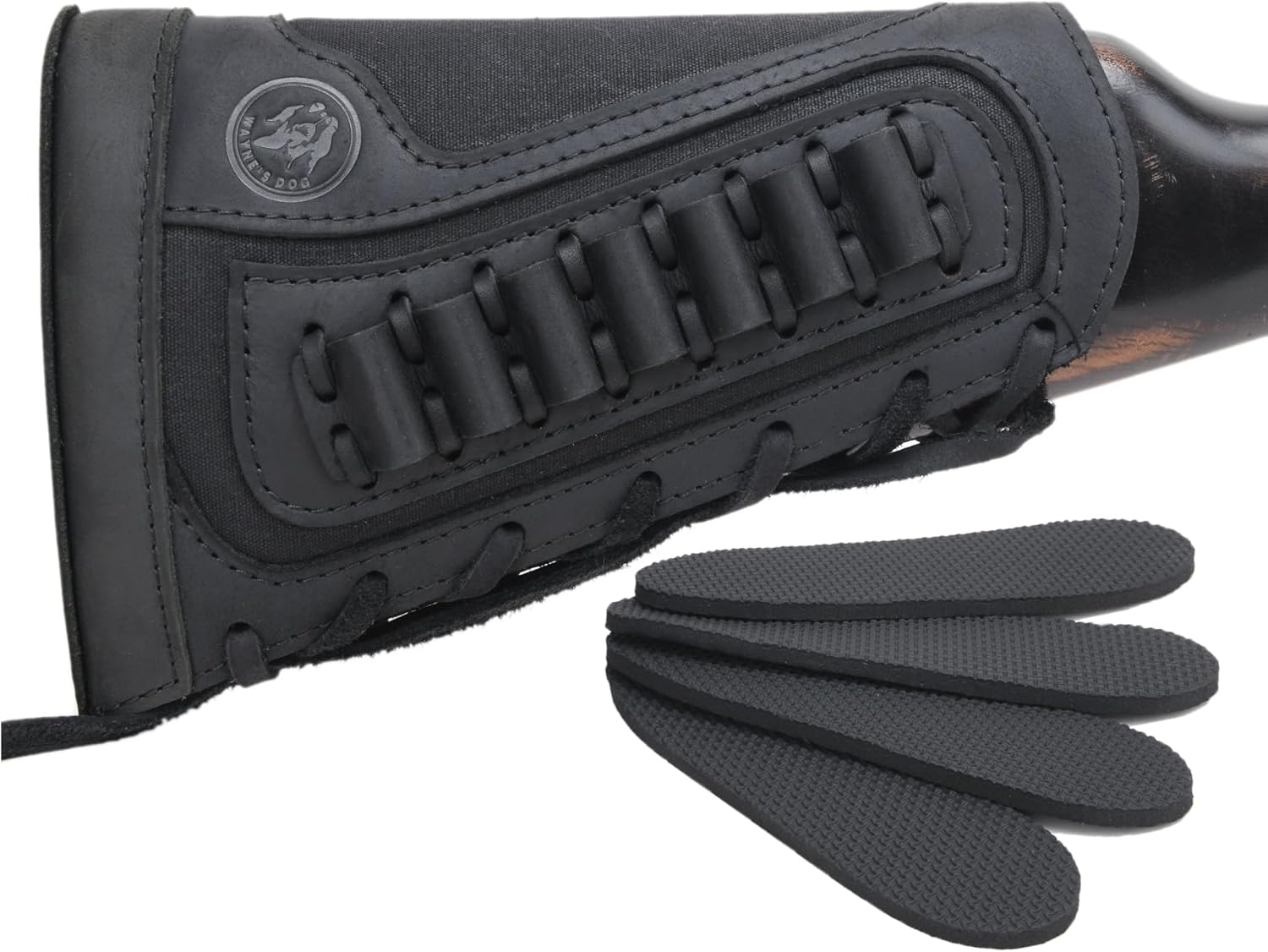 Genuine Leather Gun Shell Holder Buttstock, Canvas Recoil Pad Extension for Shotguns Rifles