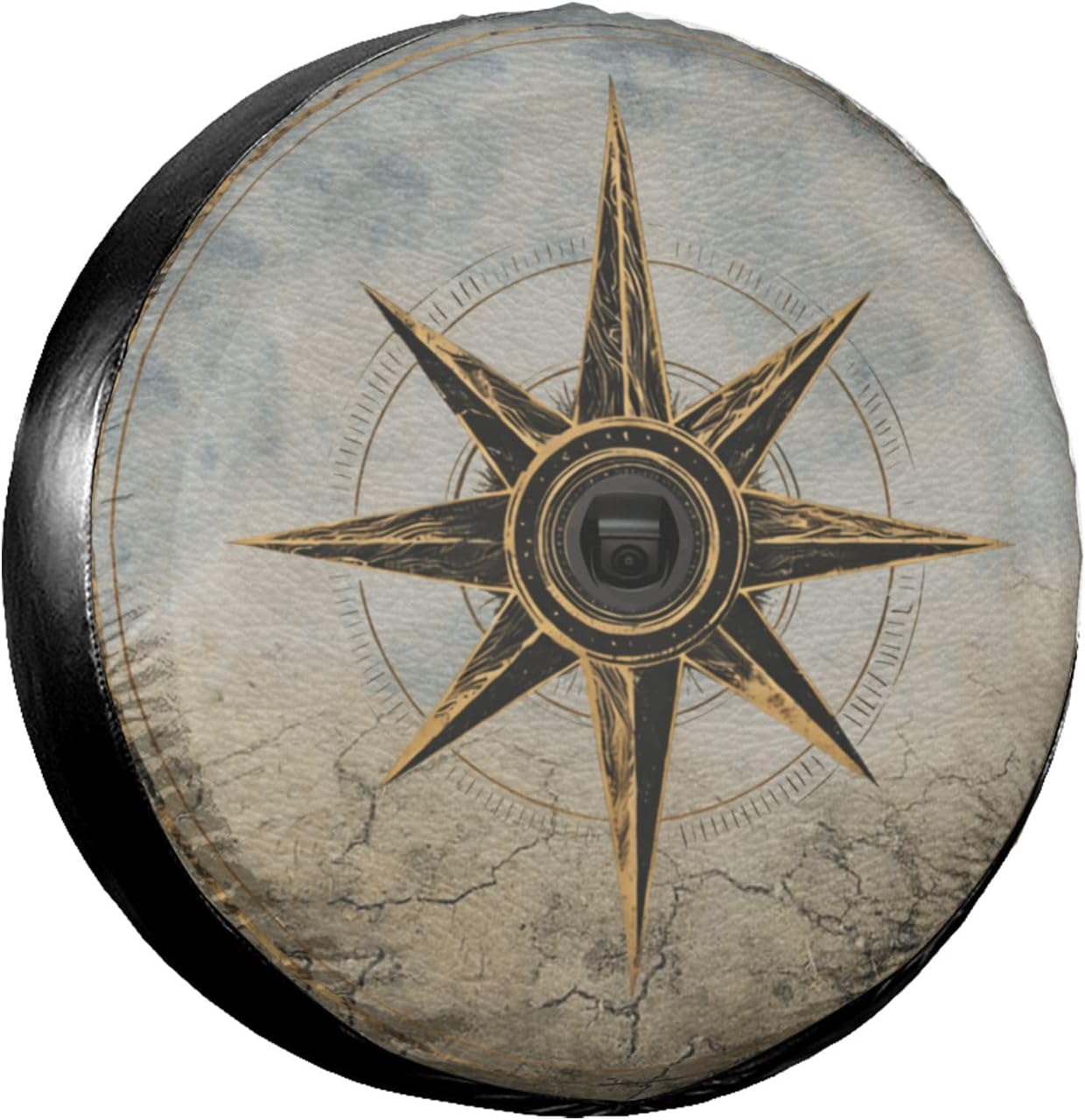 Retro Compass Rose Spare Tire Cover with Back-up Camera Hole Leather Wheel Cover Tire Protector for Wrangler JL, 17 inch