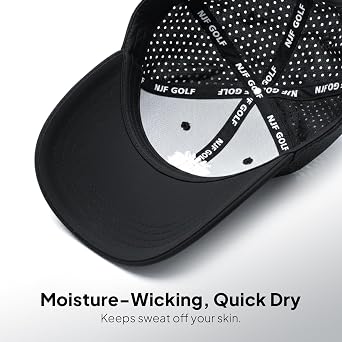 NJF Golf Hat Men - Breathable Mens Golf Hats, Adjustable Rope Hook and Loop Style Cap, Convenient Cap with Tee Holder