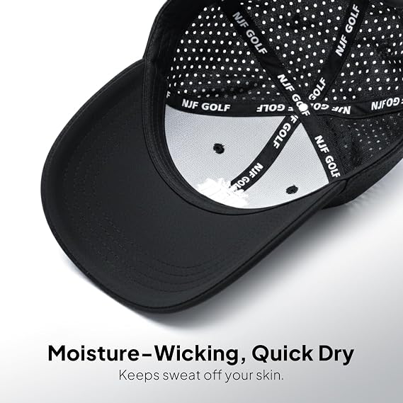 NJF Golf Hat Men - Breathable Mens Golf Hats, Adjustable Rope Hook and Loop Style Cap, Convenient Cap with Tee Holder