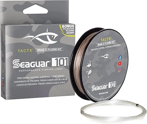 Seaguar TactX Braided Camo Fishing Line & Fluoro Kit, with Free Leader, Multiple Sizes