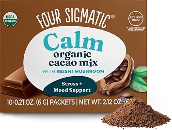 Four Sigmatic Calm Mushroom Cacao Mix   Organic instant cacao with organic reishi mushroom powder   For drinking or baking   Vegan, gluten-free, lactose-free   10 servings