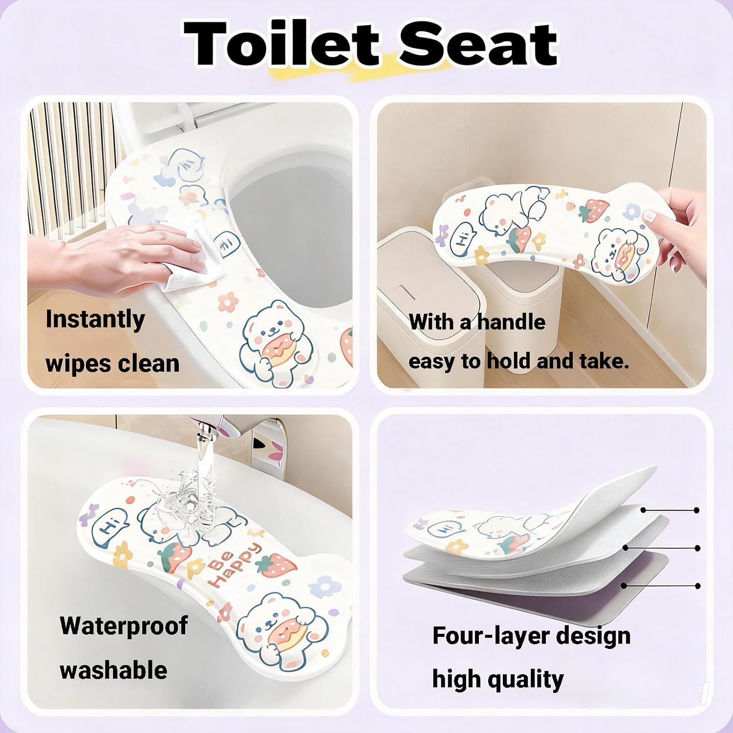 4 Pairs EVA Toilet Seat Cover with Handle image 3
