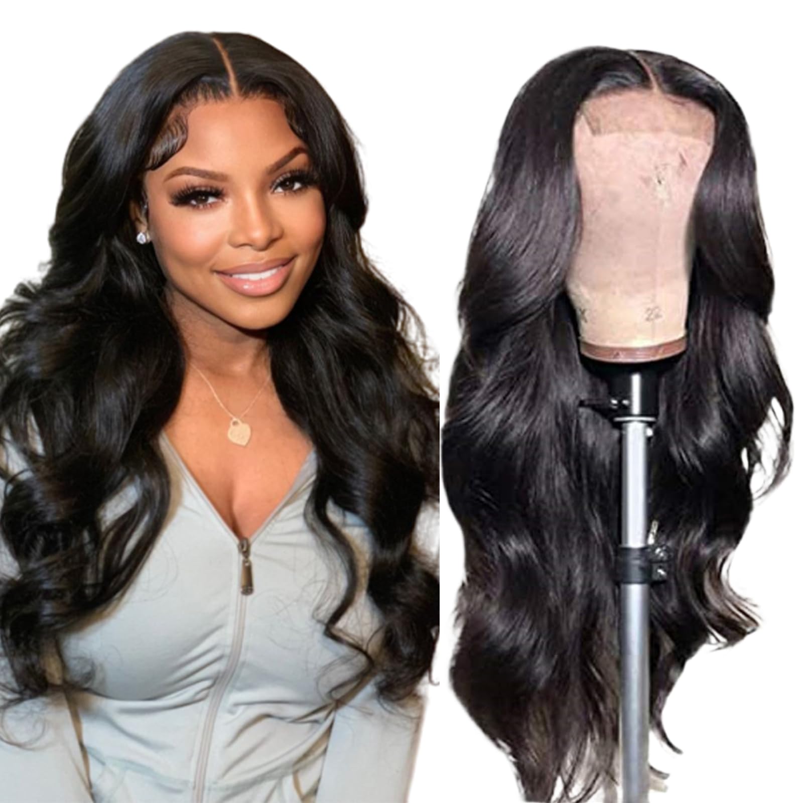 4x4 Lace Front Wigs Human Hair Pre Plucked with Baby Hair 150% Density 18 Inch Body Wave Brazilian Virgin Frontal Human Hair Wigs 4x4 Glueless HD Lace