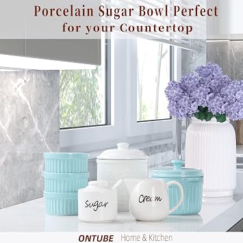 ONTUBE Porcelain Sugar and Creamer Set of 3,White | Porcelain,3pc,sugar&creamer,white,easy-clean,dishwasher-safe,microwave-safe,compact,elegant,durable,sturdy,versatile,giftable