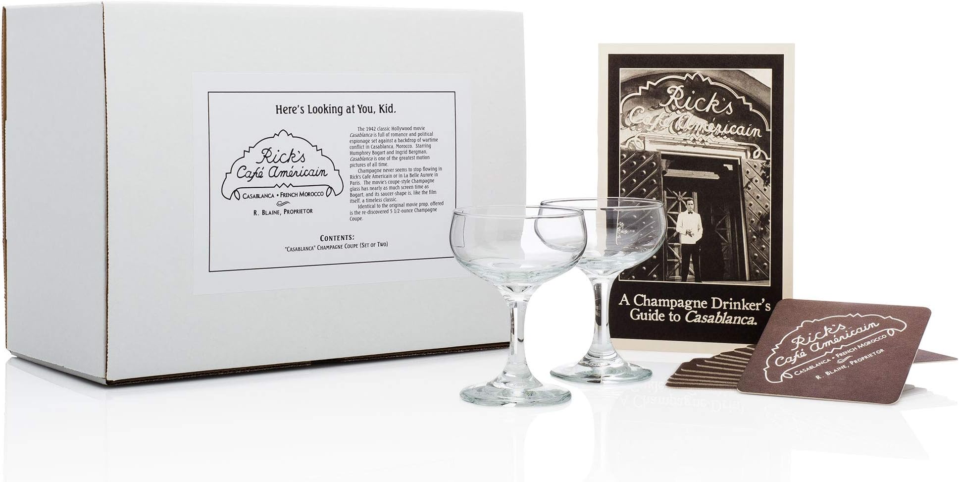 HISTORY COMPANY 1942 Champagne Cocktail Coupe Glass โ Inspired by Casablanca, 2-Piece Vintage-Style Set (Gift Box Collection)
