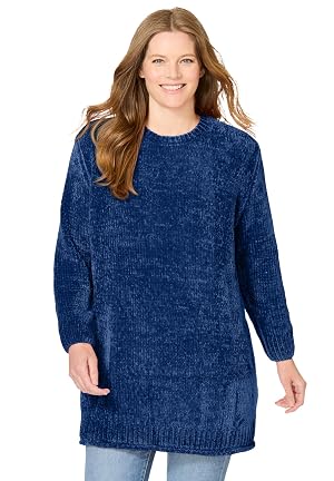Woman Within Plus Size Crewneck Chenille Sweater