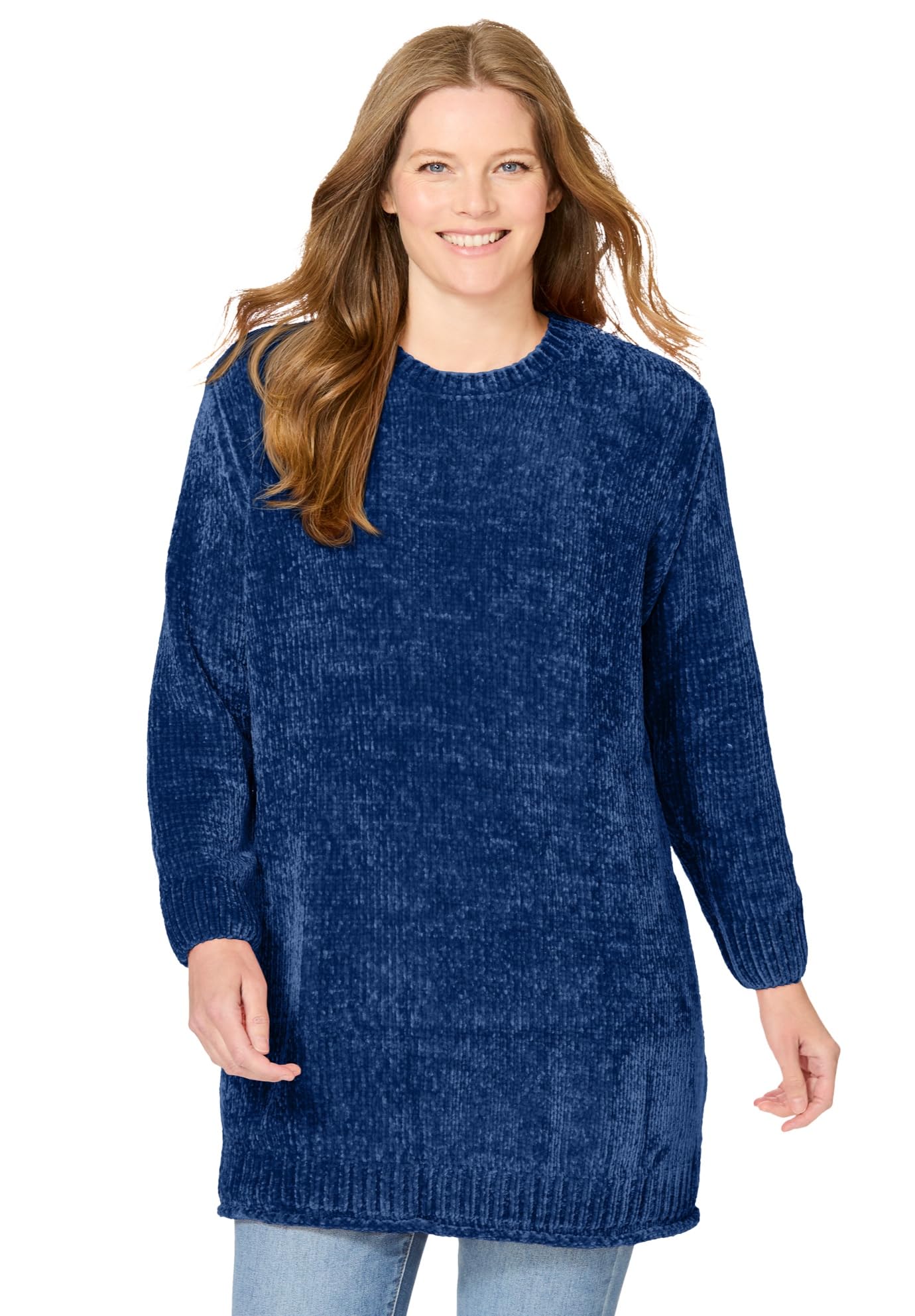 Woman Within Plus Size Crewneck Chenille Sweater