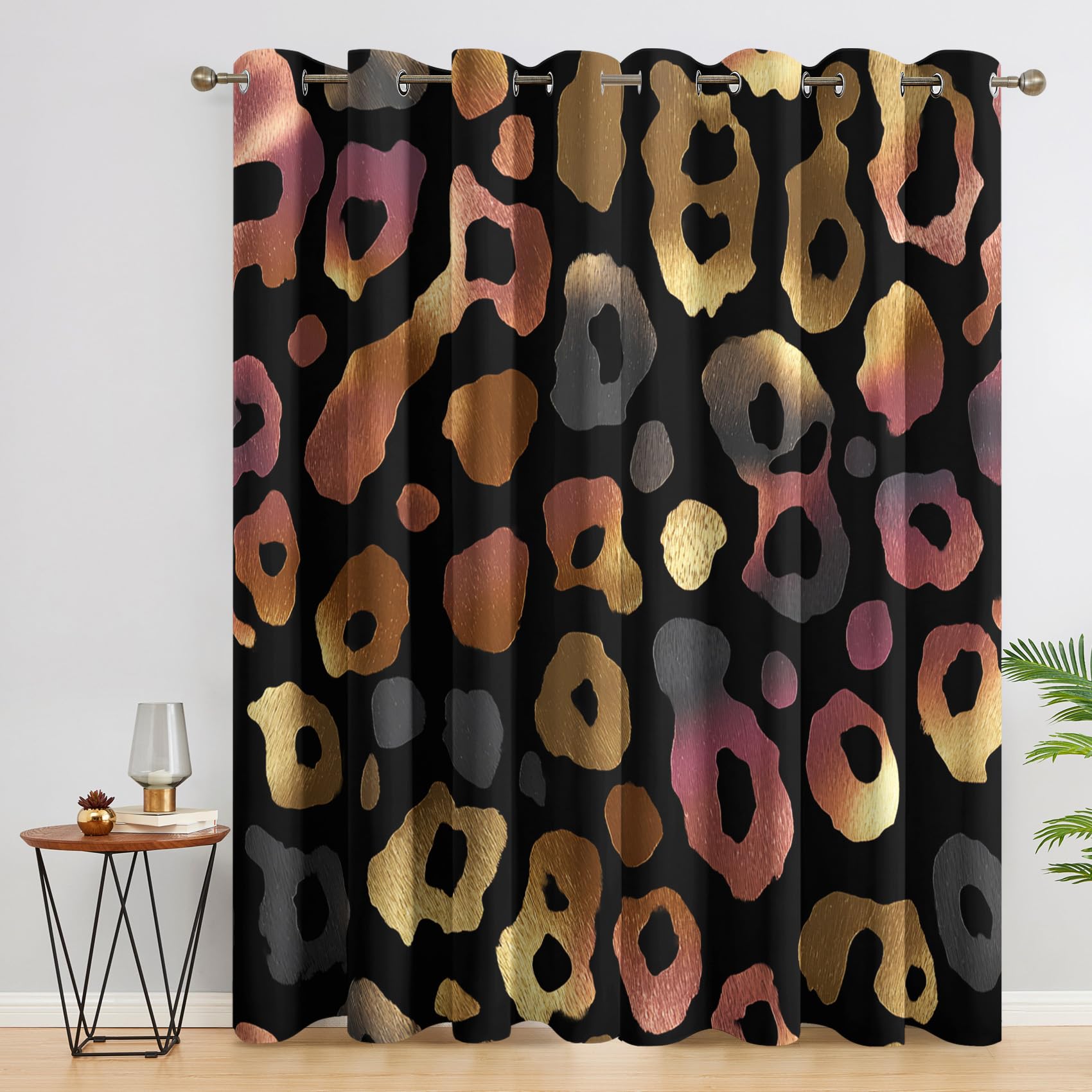 Leopard Print Curtains 90x108 Inch 2 Panels, 95% Blackout, Animal Skin Curtains for Bedroom, Living Room, Home Decor, Thermal Insulated Eyelet Window Drapes KCN219