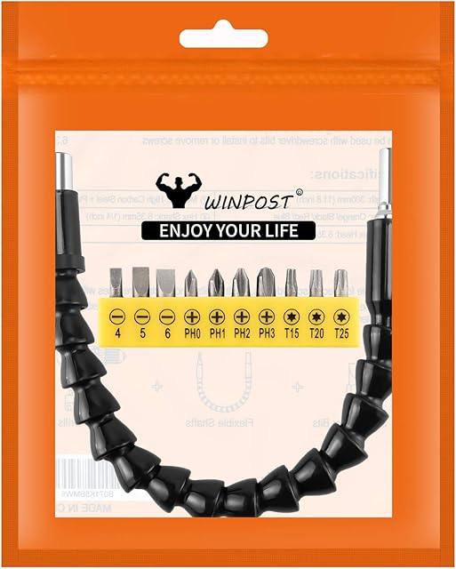 Flexible Drill Bit Shaft Extension Screwdriver Connectors 300mm Screwdriver Universal Shaft Flexible Shaft Bits Electronics Drill Extention Screwdriver Holder Connect Link with 10PCS Bits Power Tools