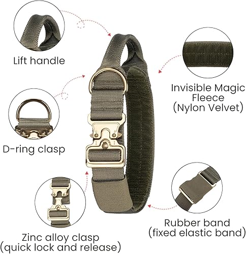 Miniatura 3 de EXCELLENT ELITE SPANKER Collar táctico para perro, collar militar ajustable para perro, resistente con hebilla de metal y mango de control (verde