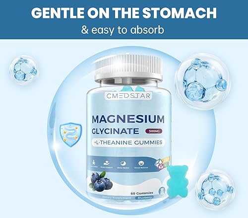 Miniatura 5 de Gomitas de glicinato de magnesio con L-teanina, Ashwagandha y extracto de manzanilla, calma, sueño, alivio del estrés para adultos y niños, sin