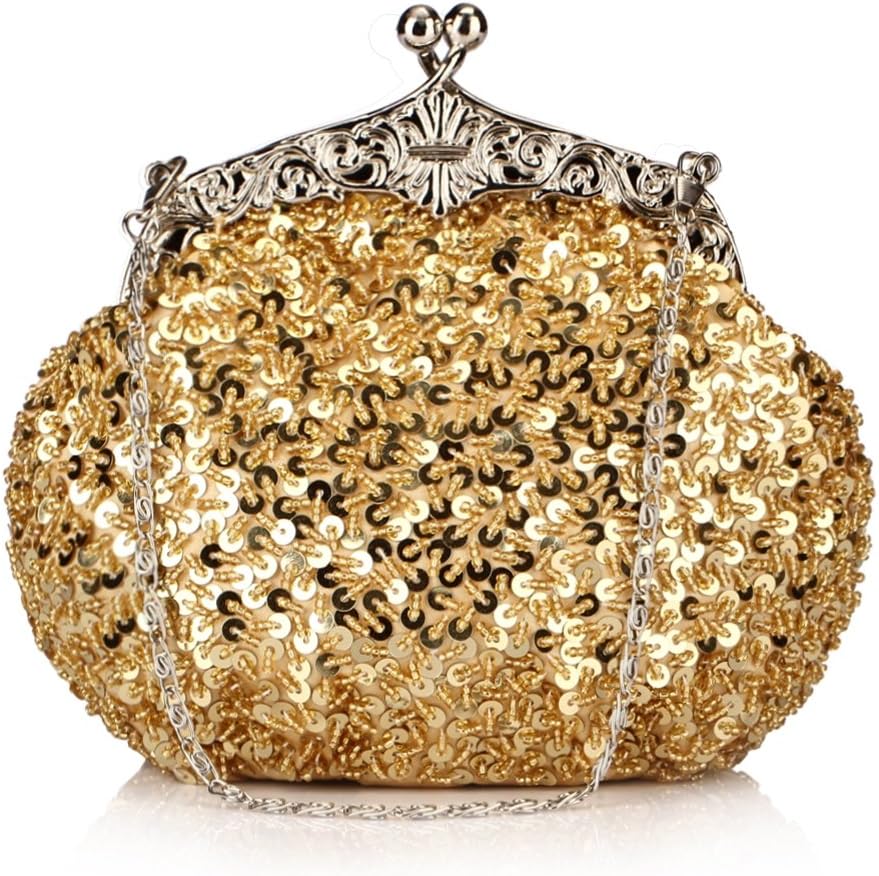 Full Sequin Mesh Beaded Antique Style Wedding Evening Formal Cocktail Clutch Purse