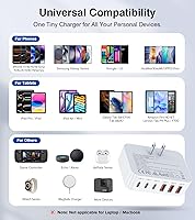 Vista 8 de GaN - Bloque de cargador rápido, 6 puertos USB C, estación de carga, cubo, 100 W, multipuerto tipo C, cargador de pared, enchufe con PD 3.0+QC