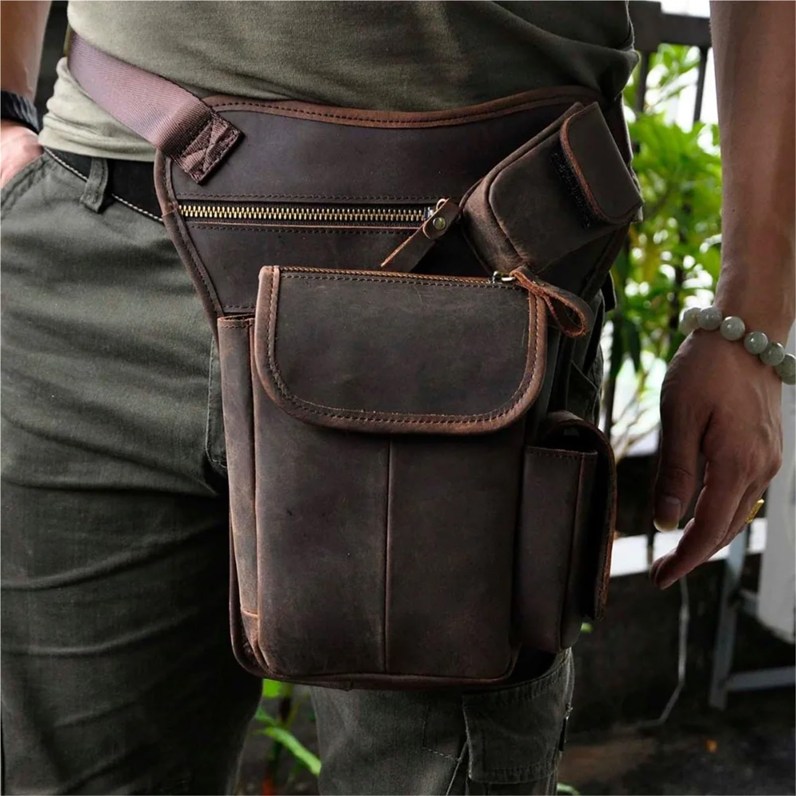 Bolsa Pierna Moto Leather Design Men Vintage Small Belt Messenger Bag Waist Pack Drop Leg Pouch(Black)