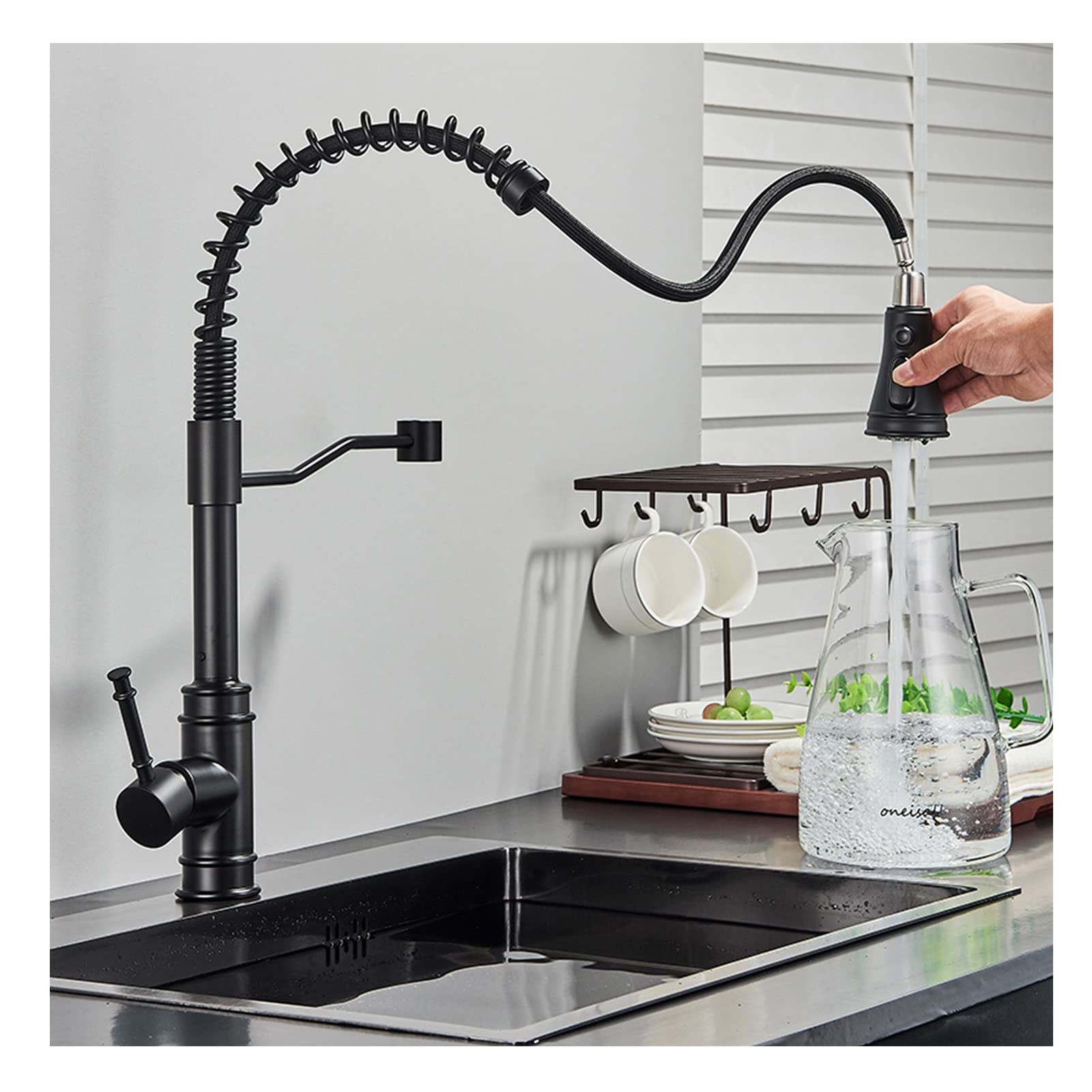 Robinet de cuisine extractible pour grand évier double ou profond