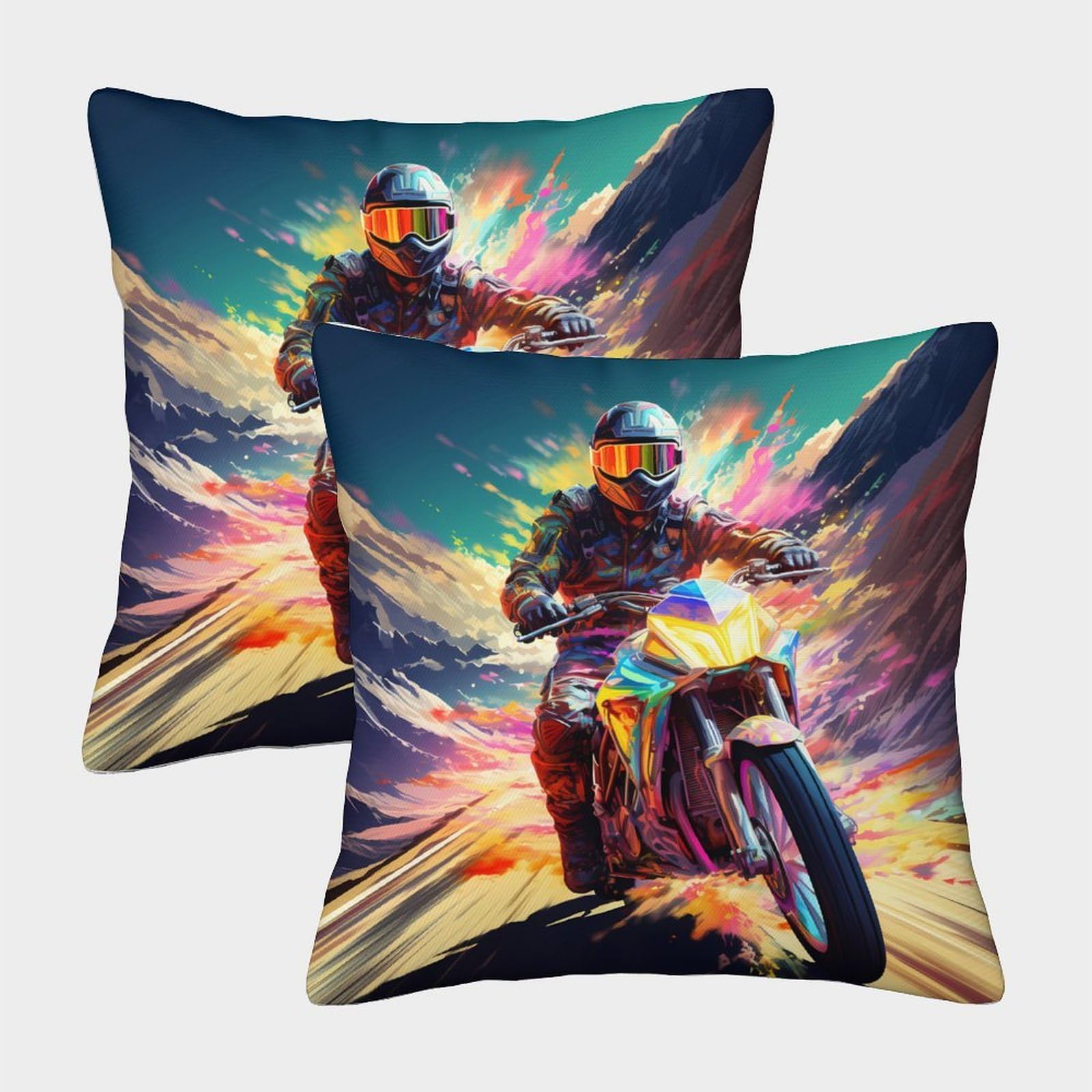 QFVANSIYO Dynamic Motorcycle 3D Printed Pillowcase Microfiber Bedroom Decor Rider Pillow Cover Breathable Soft For Adults Teens 40x40cm