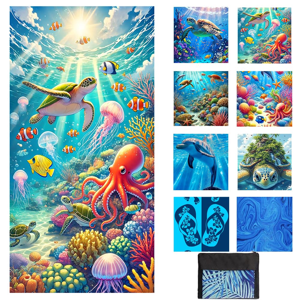 JAODFK Microfibre Beach Towel 71"X32" Quick Dry Lightweight Sand Free Extra Large Thin Towels Travel Essentials For Adults Womens Swim Bath Accessories Mats Holiday Must Haves Sea Turtle B