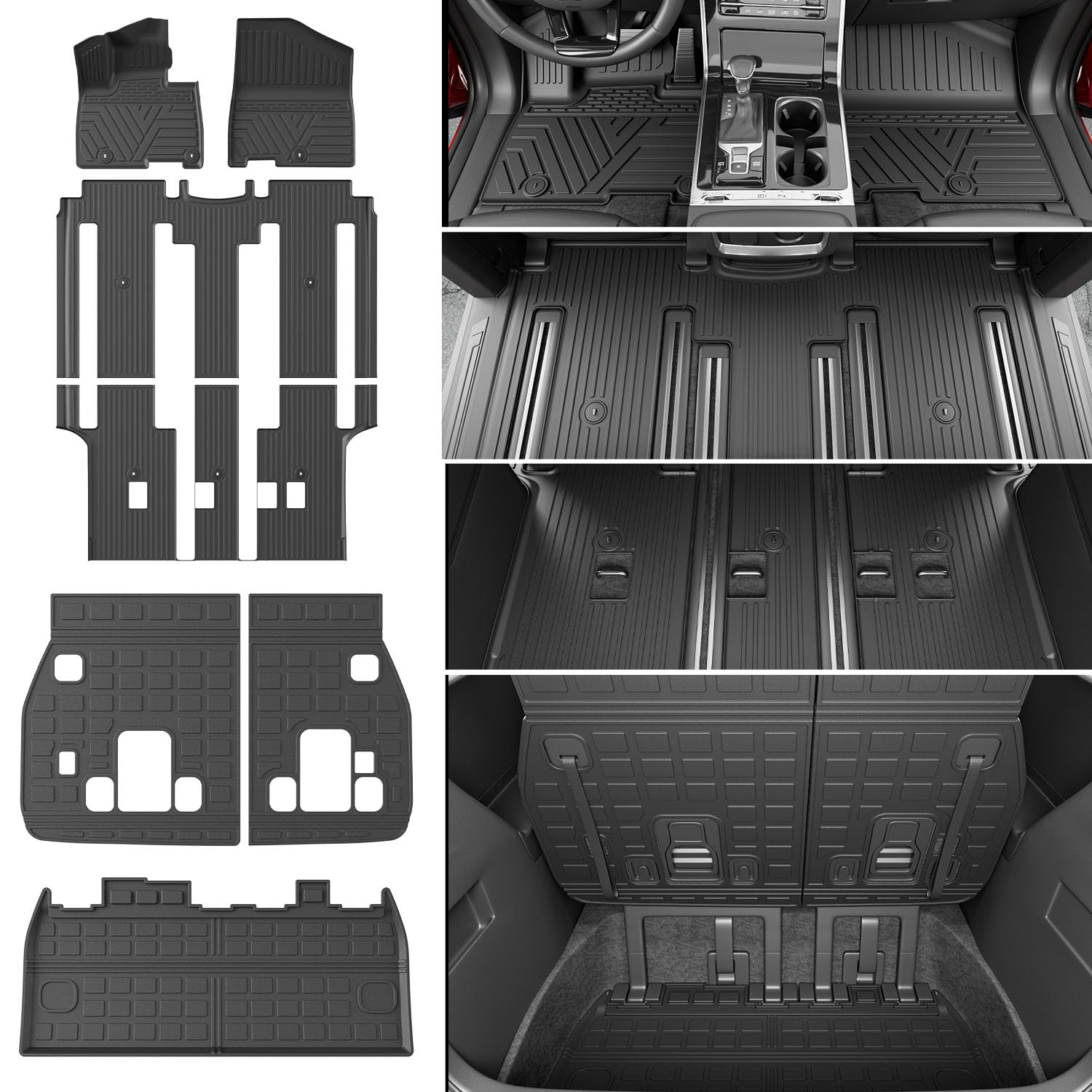 powoq Fuel 8 Seats Floor Mat Compatible with 2022-2026 Kia Carnival Cargo Mat Non-Hybrid&Prestige Trunk Liner TPE Cargo Floor Liner Replacement for