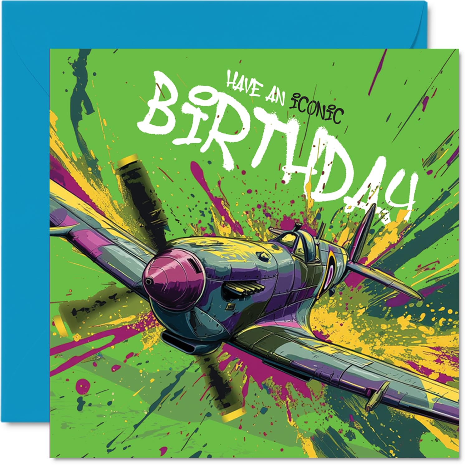 Playful Birthday Card - Take off into Birthday Fun - Vibrant Airplane and Splashy Colours for High-flying Celebrations - 145mm Square, Envelope Included