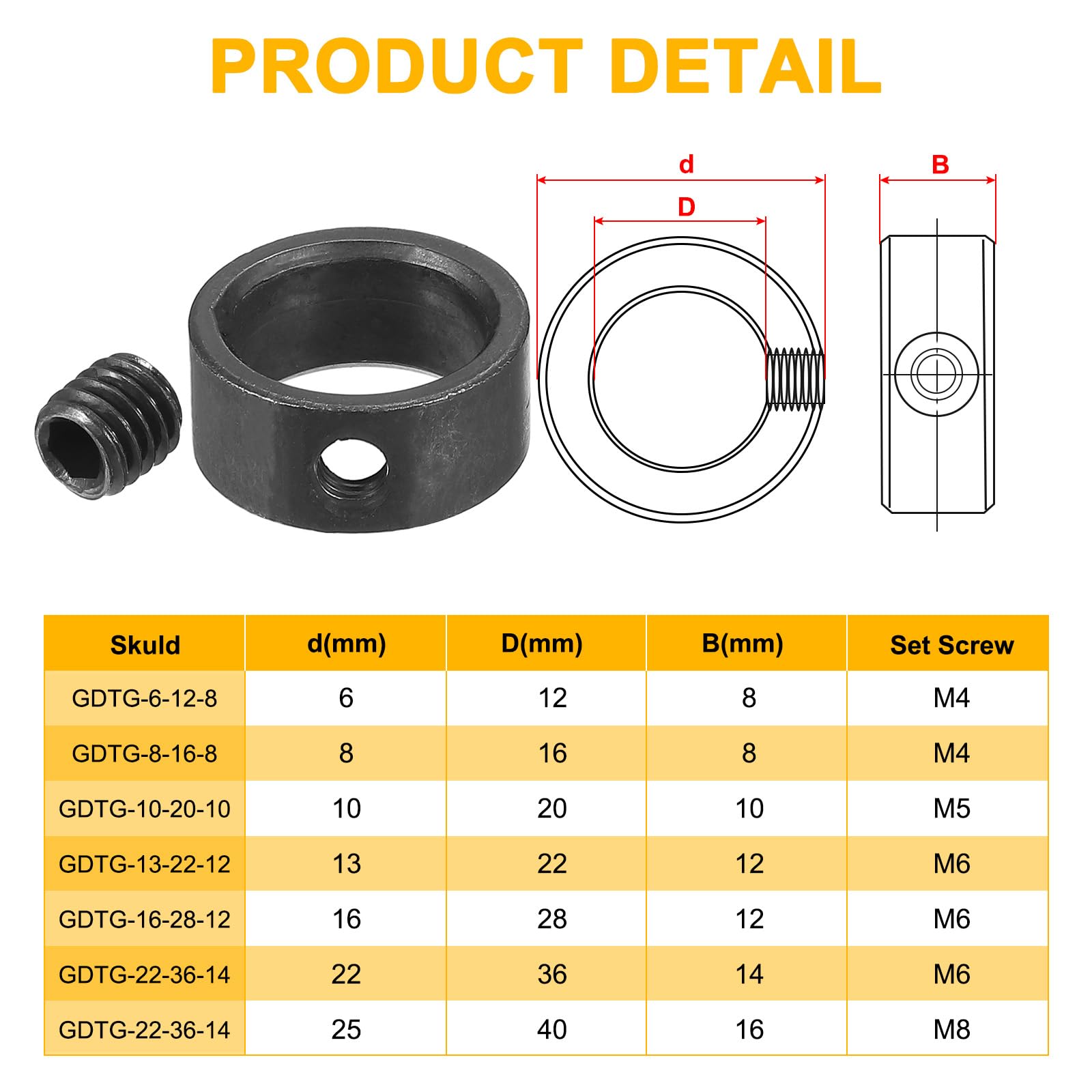 Colliers D'arbre En Acier Zingué PATIKIL - Lot De 10, Diamètre Intérieur 16 Mm, Extérieur 28 Mm, épaisseur 12 Mm, Avec Vis M6 - 8